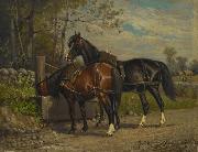 unknow artist Two Horses at a Wayside Trough USA oil painting artist